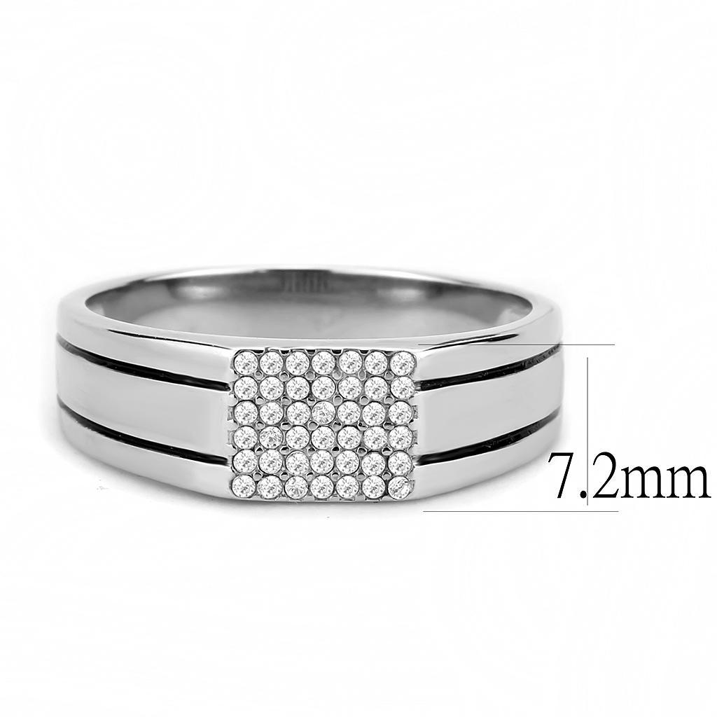 DA253 - High polished (no plating) Stainless Steel Ring with AAA Grade CZ  in Clear-1