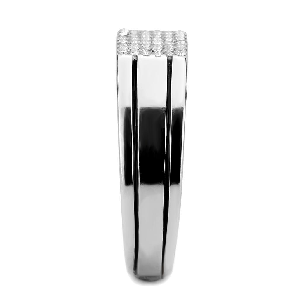 DA253 - High polished (no plating) Stainless Steel Ring with AAA Grade CZ  in Clear-3