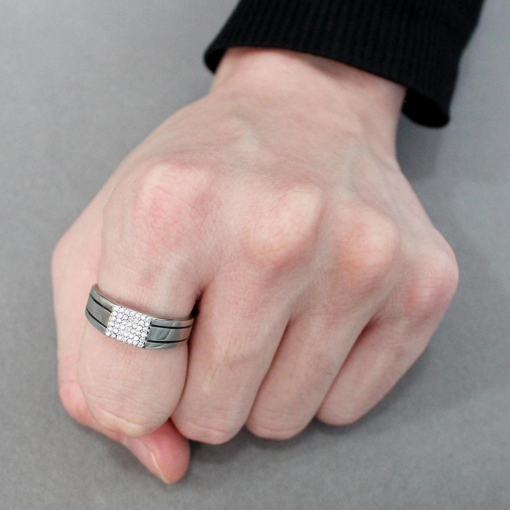 DA253 - High polished (no plating) Stainless Steel Ring with AAA Grade CZ  in Clear-4