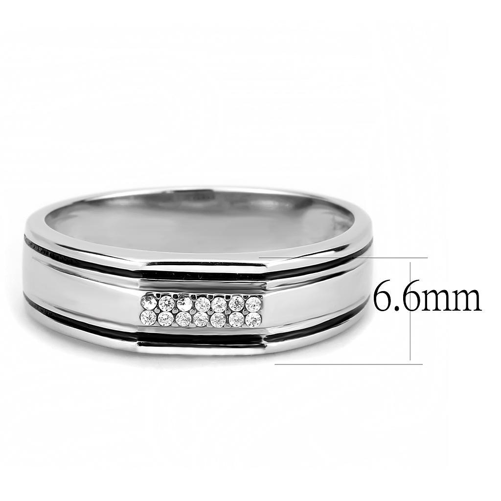 DA254 - High polished (no plating) Stainless Steel Ring with AAA Grade CZ  in Clear-1