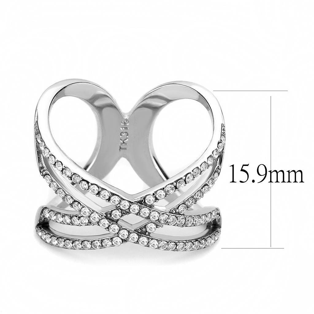 DA255 - High polished (no plating) Stainless Steel Ring with AAA Grade CZ  in Clear-1