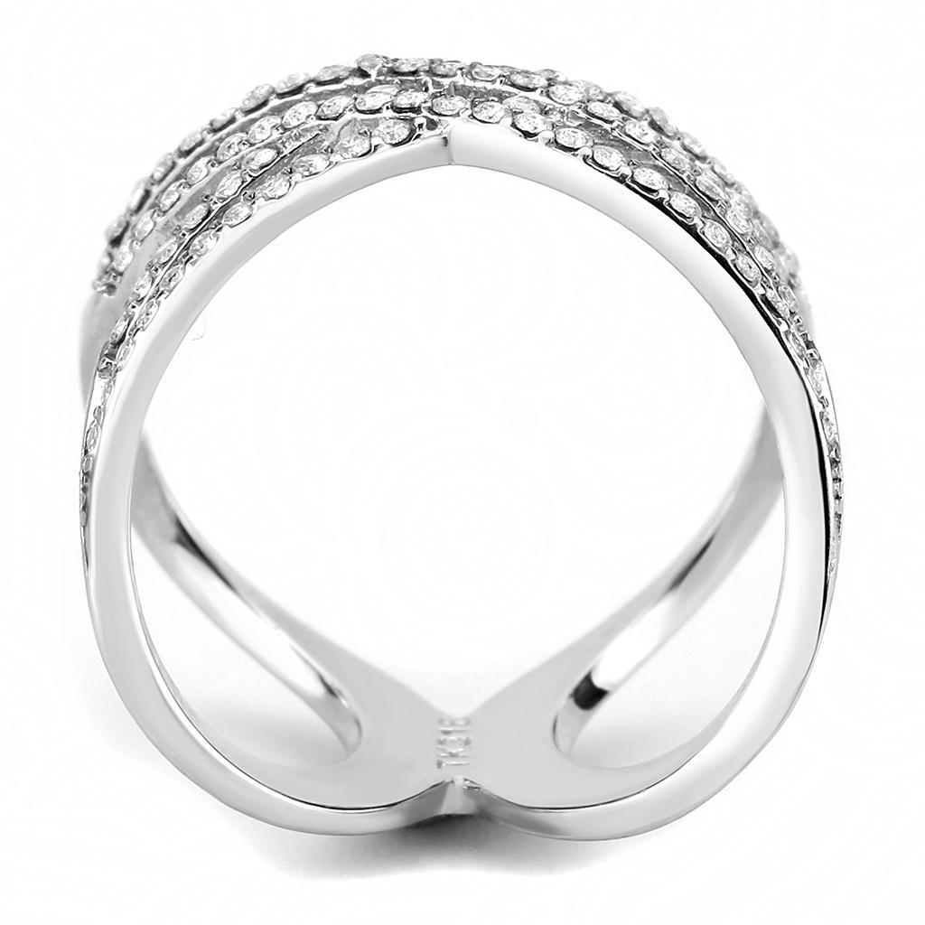 DA255 - High polished (no plating) Stainless Steel Ring with AAA Grade CZ  in Clear-2