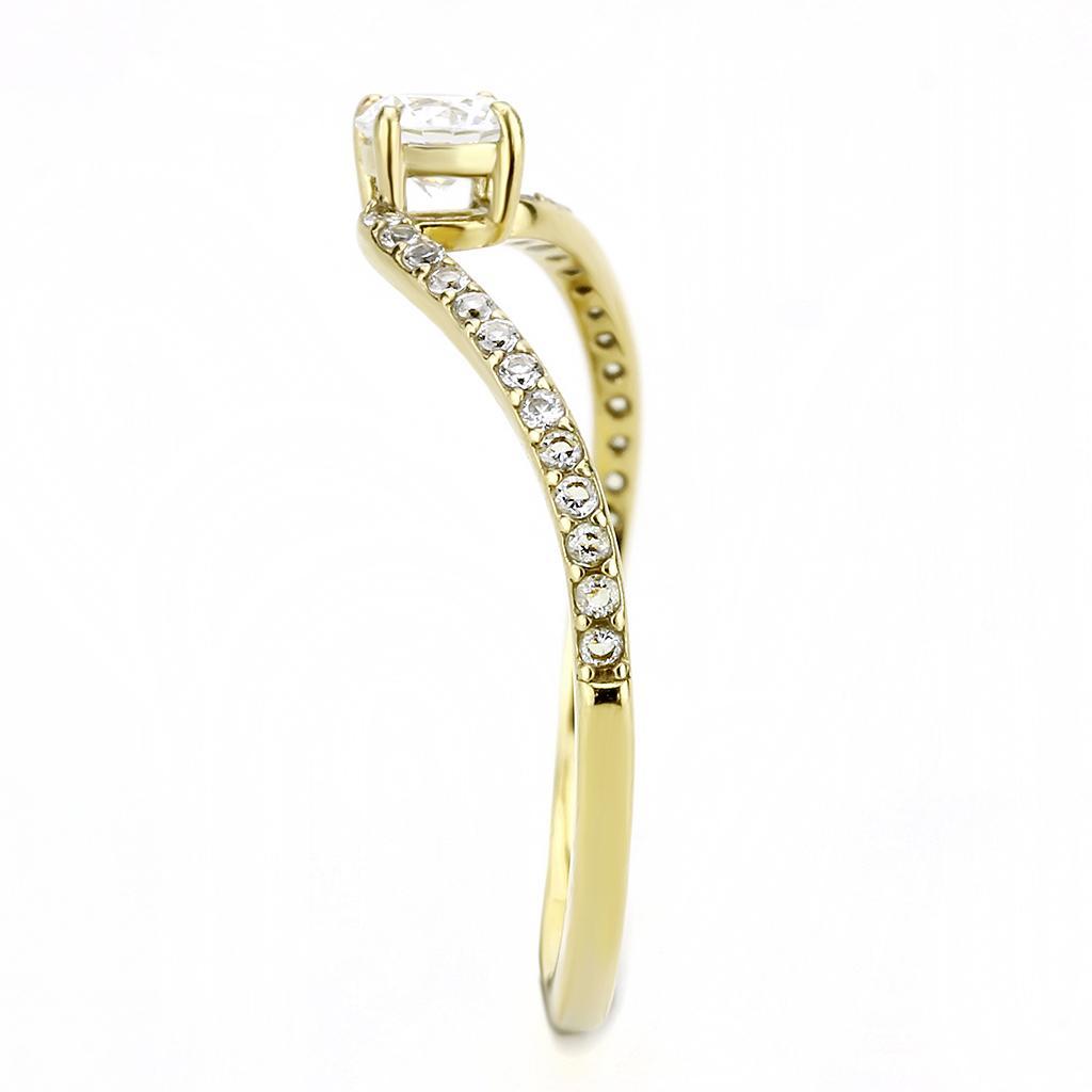 DA256 - IP Gold(Ion Plating) Stainless Steel Ring with AAA Grade CZ  in Clear-3