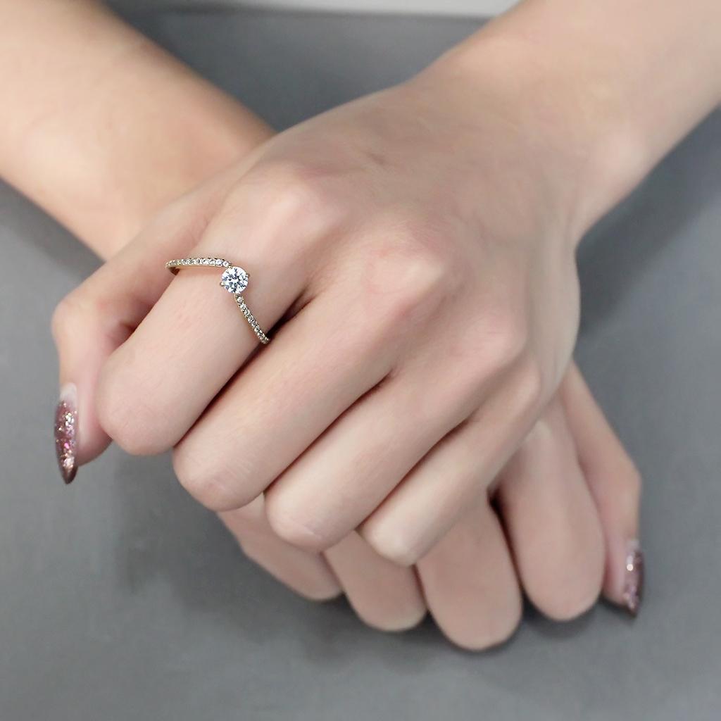 DA256 - IP Gold(Ion Plating) Stainless Steel Ring with AAA Grade CZ  in Clear-4
