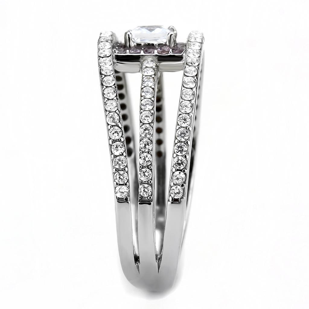DA257 - High polished (no plating) Stainless Steel Ring with AAA Grade CZ  in Clear-3