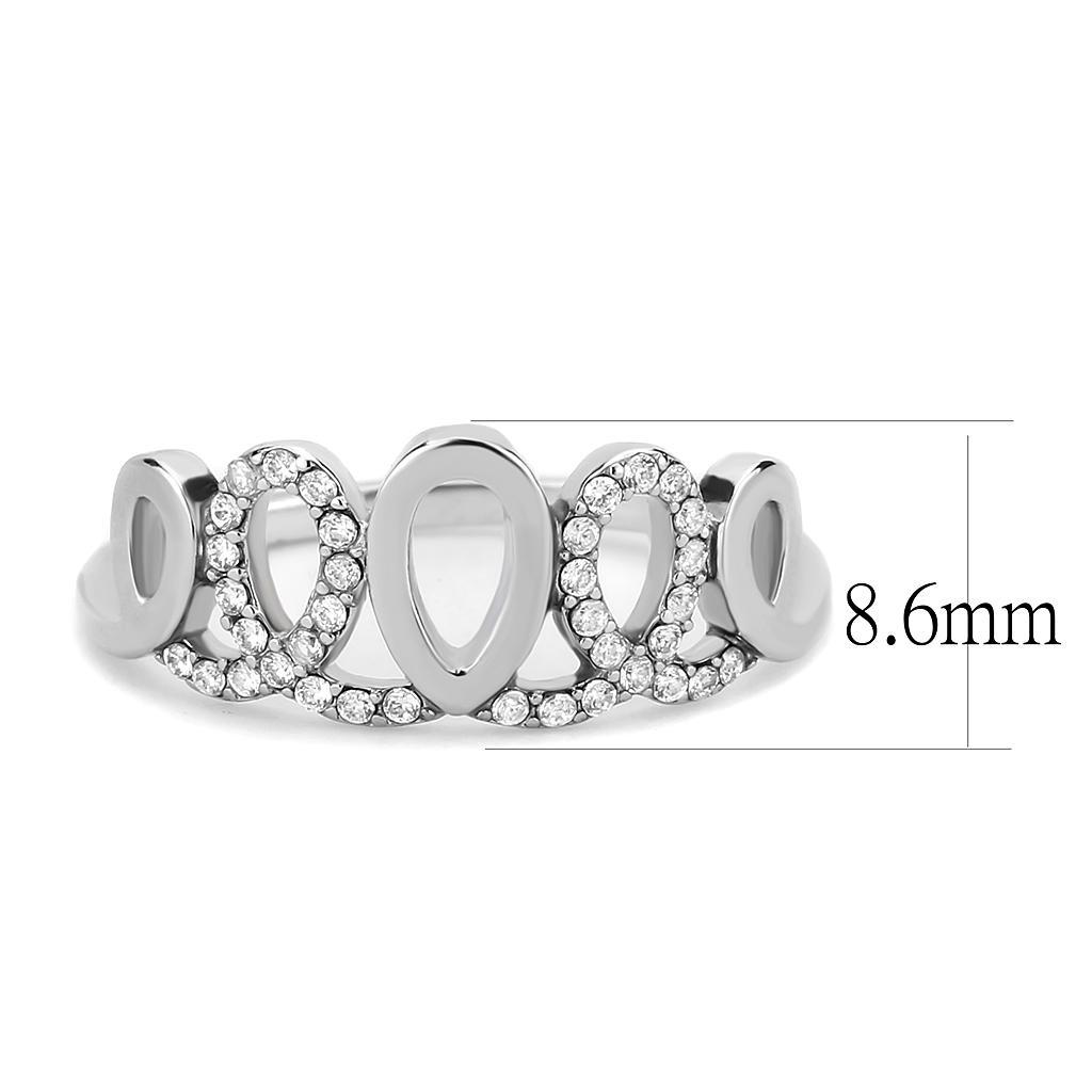 DA258 - High polished (no plating) Stainless Steel Ring with AAA Grade CZ  in Clear-1