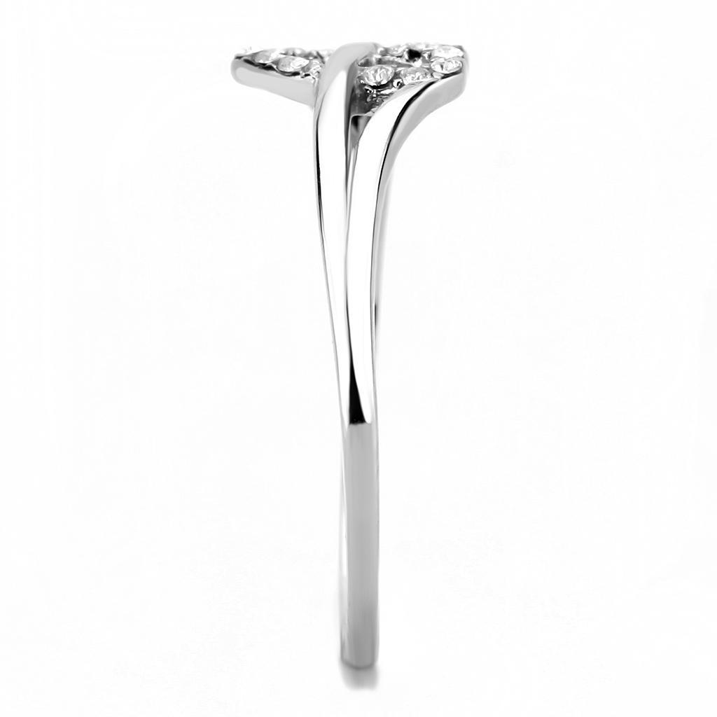 DA259 - High polished (no plating) Stainless Steel Ring with AAA Grade CZ  in Clear-3
