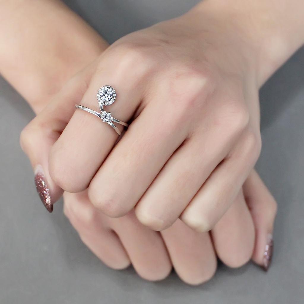 DA260 - High polished (no plating) Stainless Steel Ring with AAA Grade CZ  in Clear-4