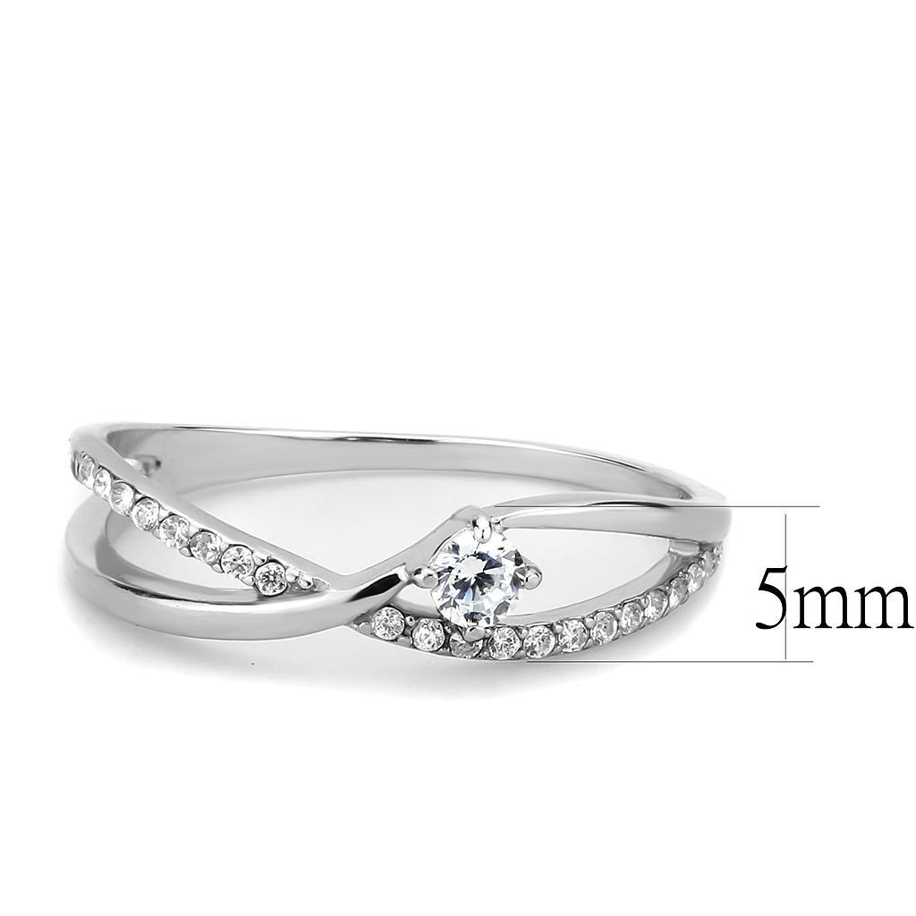 DA261 - High polished (no plating) Stainless Steel Ring with AAA Grade CZ  in Clear-1