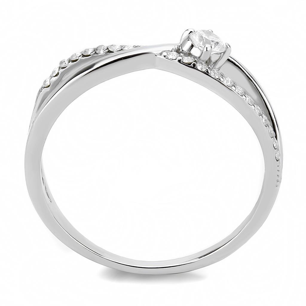 DA261 - High polished (no plating) Stainless Steel Ring with AAA Grade CZ  in Clear-2