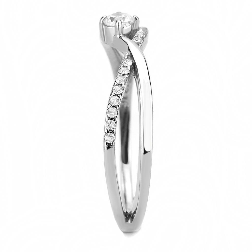DA261 - High polished (no plating) Stainless Steel Ring with AAA Grade CZ  in Clear-3