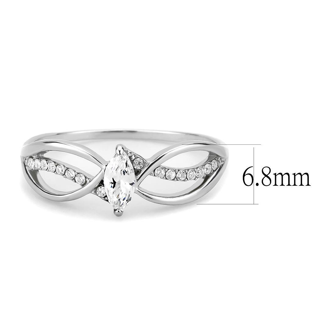 DA262 - High polished (no plating) Stainless Steel Ring with AAA Grade CZ  in Clear-1