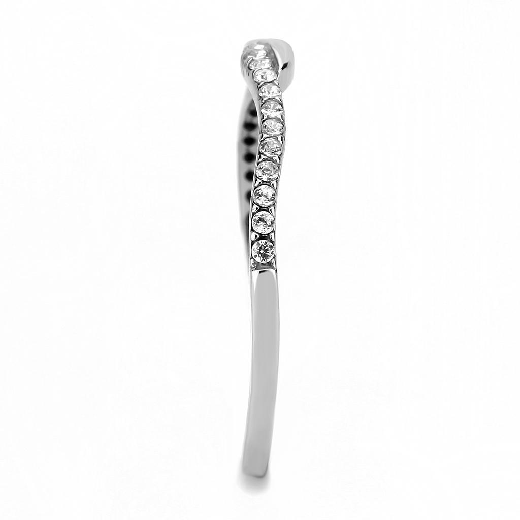DA263 - High polished (no plating) Stainless Steel Ring with AAA Grade CZ  in Clear-3