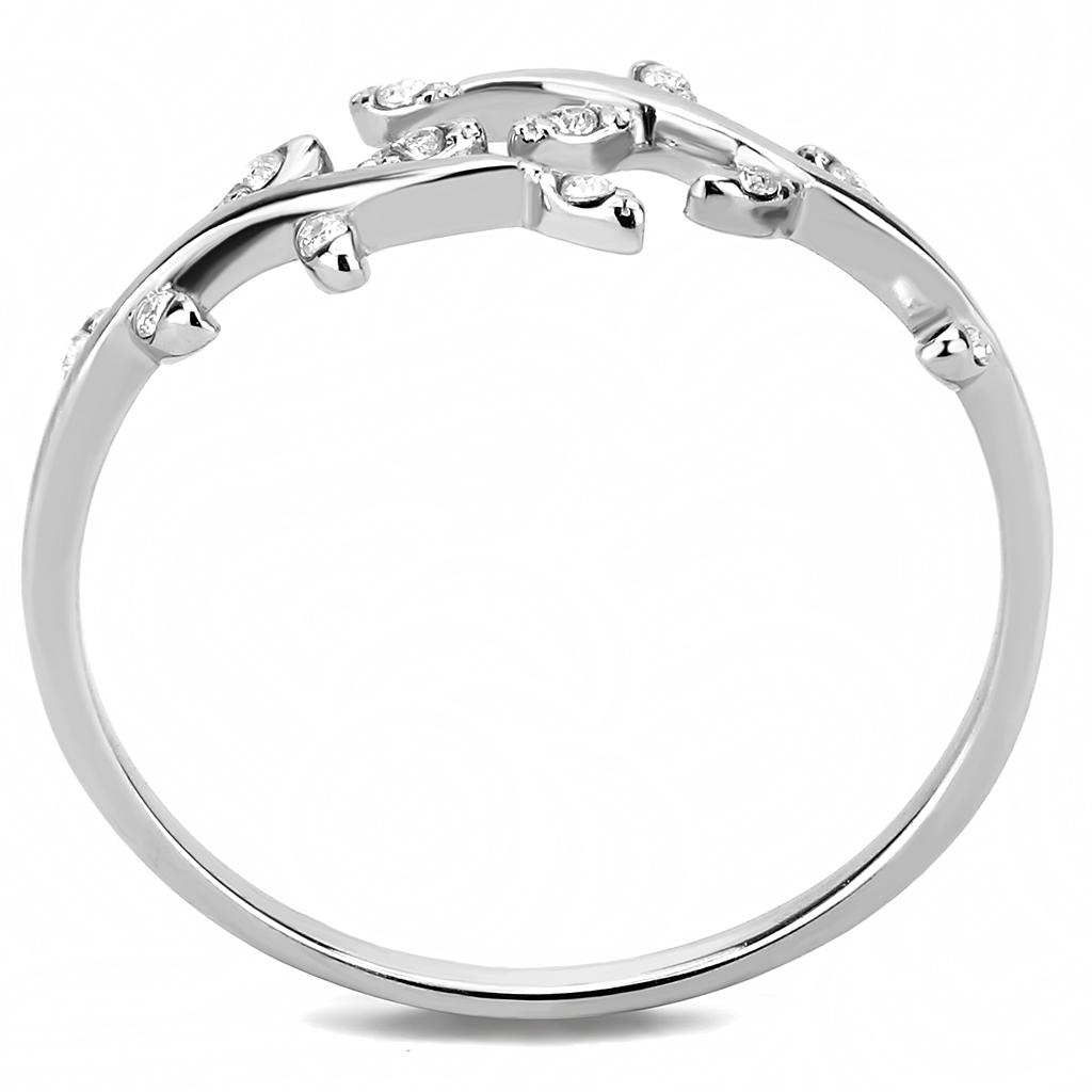 DA266 - High polished (no plating) Stainless Steel Ring with AAA Grade CZ  in Clear-2