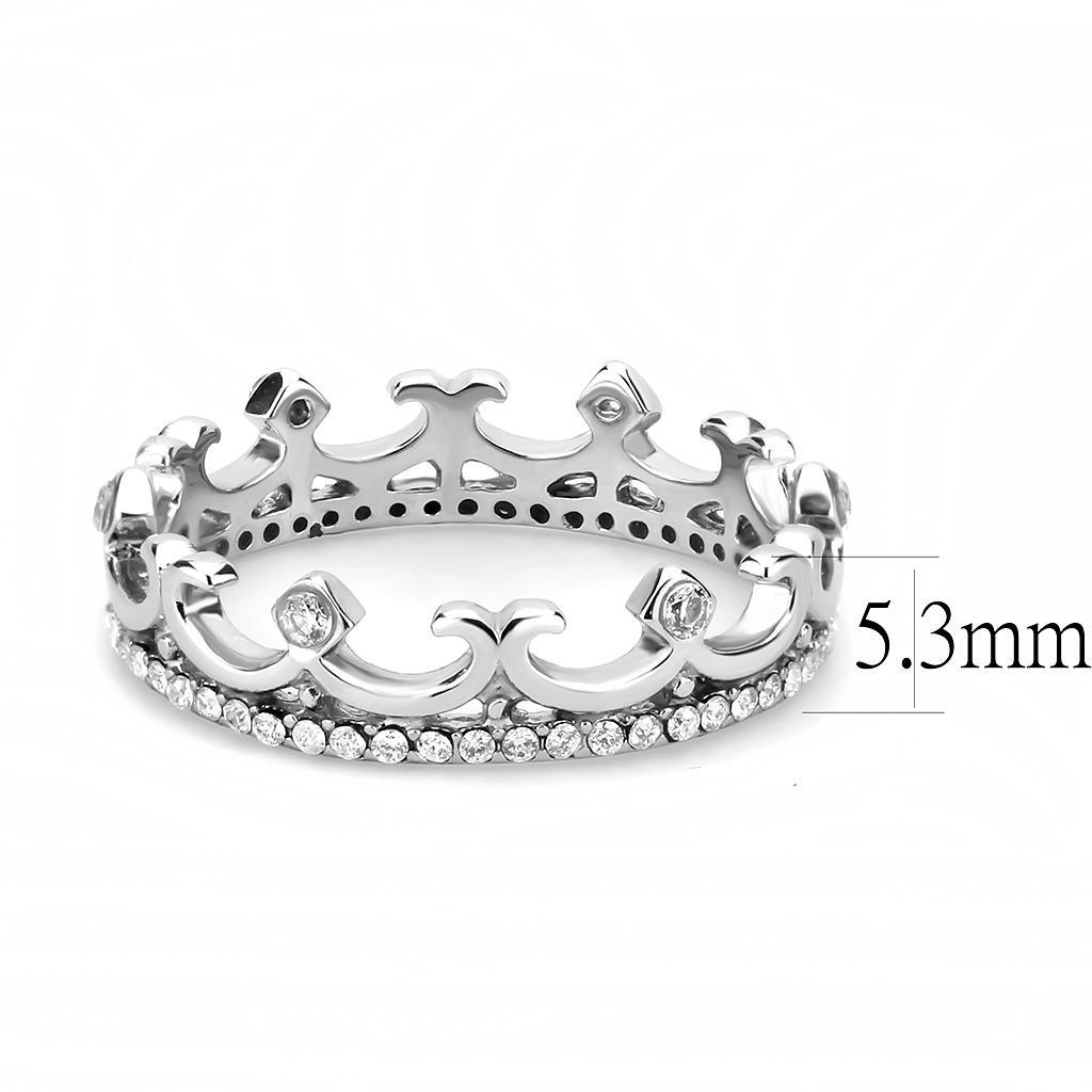 DA267 - High polished (no plating) Stainless Steel Ring with AAA Grade CZ  in Clear-1