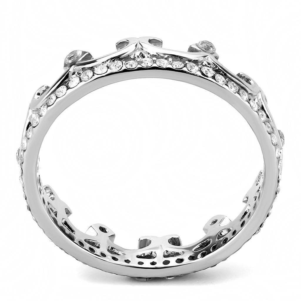DA267 - High polished (no plating) Stainless Steel Ring with AAA Grade CZ  in Clear-2