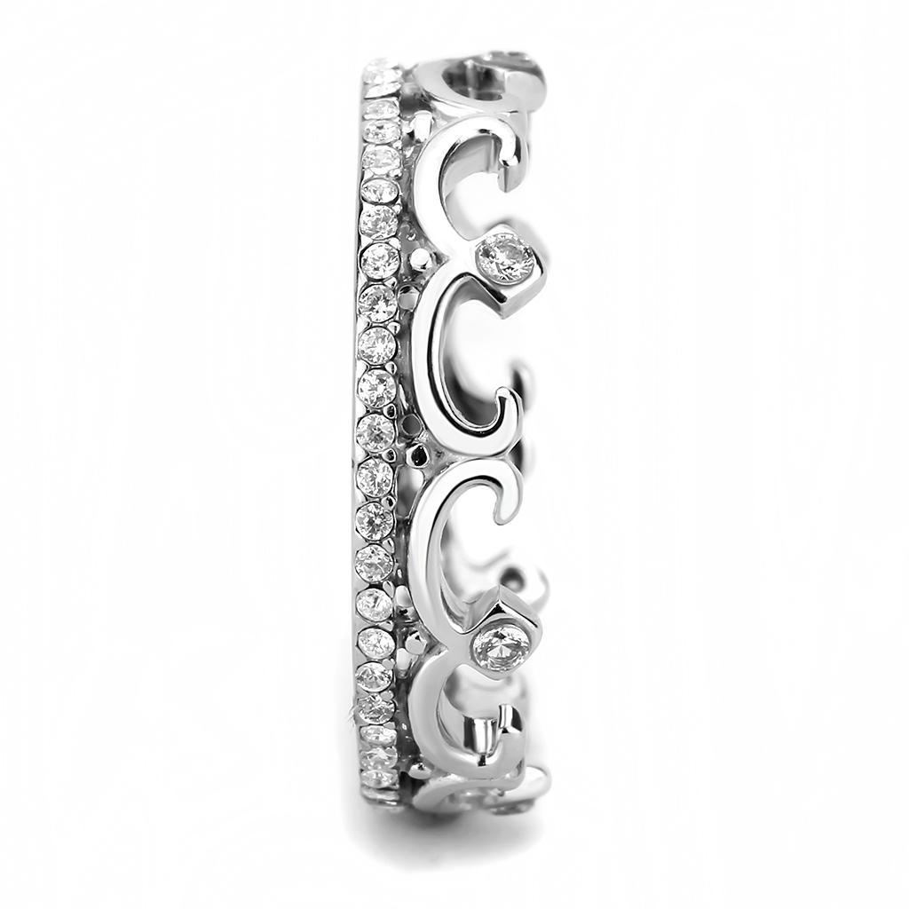 DA267 - High polished (no plating) Stainless Steel Ring with AAA Grade CZ  in Clear-3