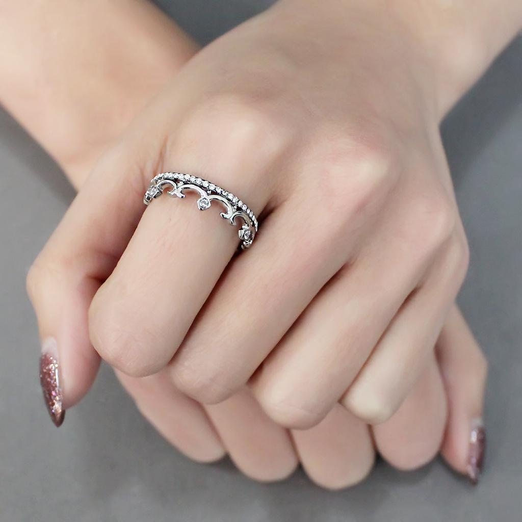 DA267 - High polished (no plating) Stainless Steel Ring with AAA Grade CZ  in Clear-4
