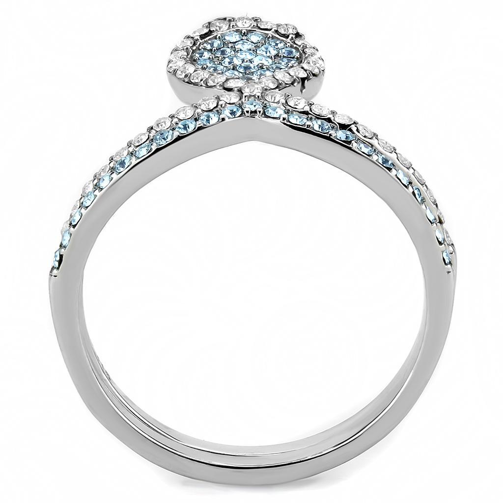 DA268 - High polished (no plating) Stainless Steel Ring with AAA Grade CZ  in Sea Blue-2