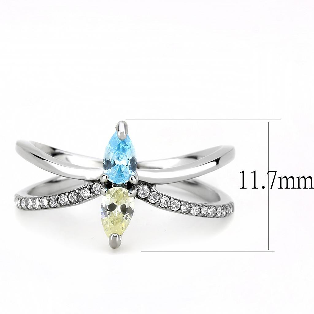 DA271 - High polished (no plating) Stainless Steel Ring with AAA Grade CZ  in Multi Color-1