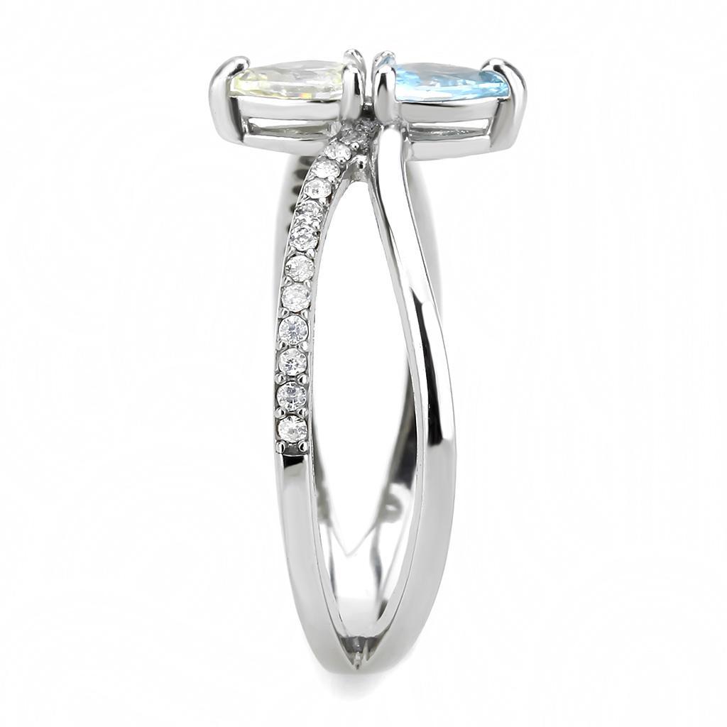 DA271 - High polished (no plating) Stainless Steel Ring with AAA Grade CZ  in Multi Color-3