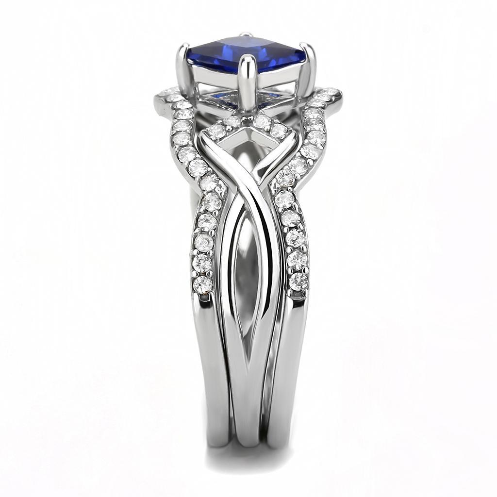 DA272 - High polished (no plating) Stainless Steel Ring with Synthetic Spinel in London Blue-3