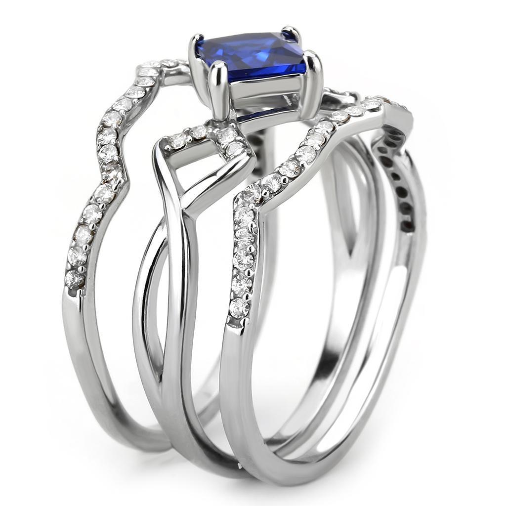 DA272 - High polished (no plating) Stainless Steel Ring with Synthetic Spinel in London Blue-4