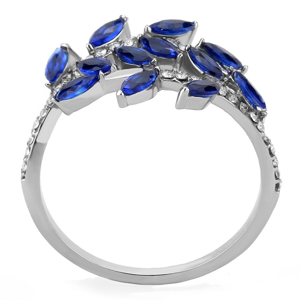 DA274 - High polished (no plating) Stainless Steel Ring with Synthetic Spinel in London Blue-2