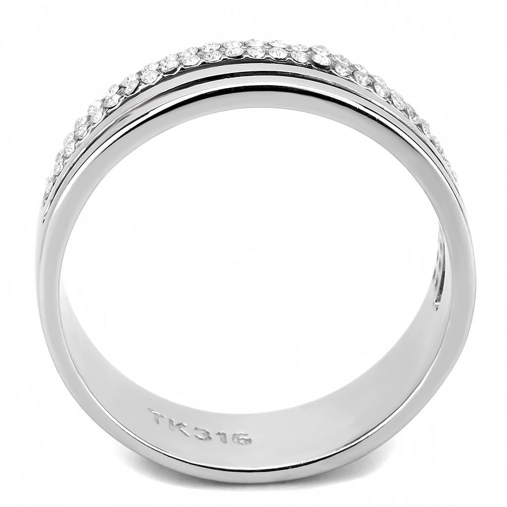 DA275 - High polished (no plating) Stainless Steel Ring with AAA Grade CZ  in Clear-2