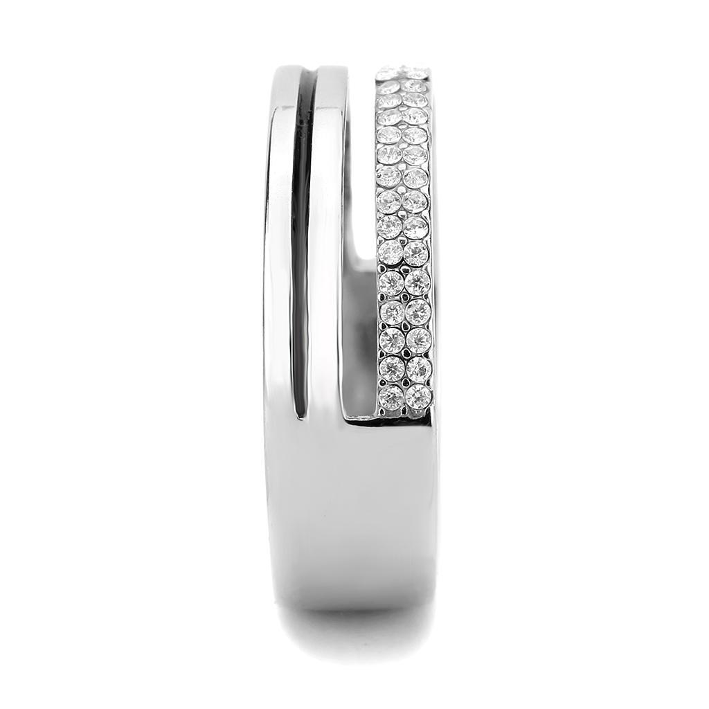 DA275 - High polished (no plating) Stainless Steel Ring with AAA Grade CZ  in Clear-3