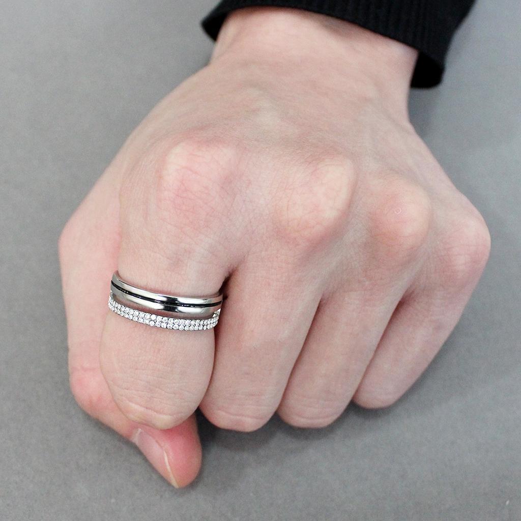 DA275 - High polished (no plating) Stainless Steel Ring with AAA Grade CZ  in Clear-4