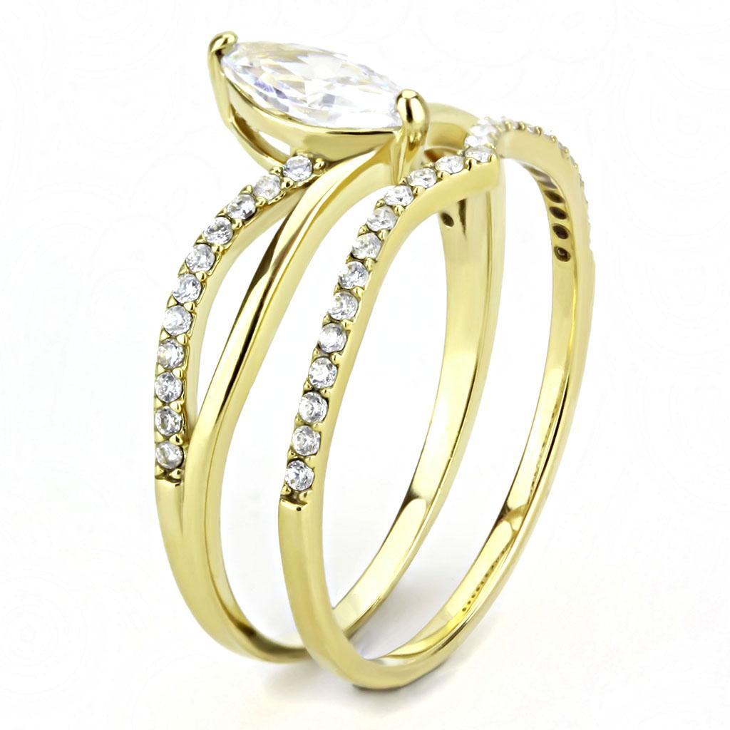 DA276 - IP Gold(Ion Plating) Stainless Steel Ring with AAA Grade CZ  in Clear-3