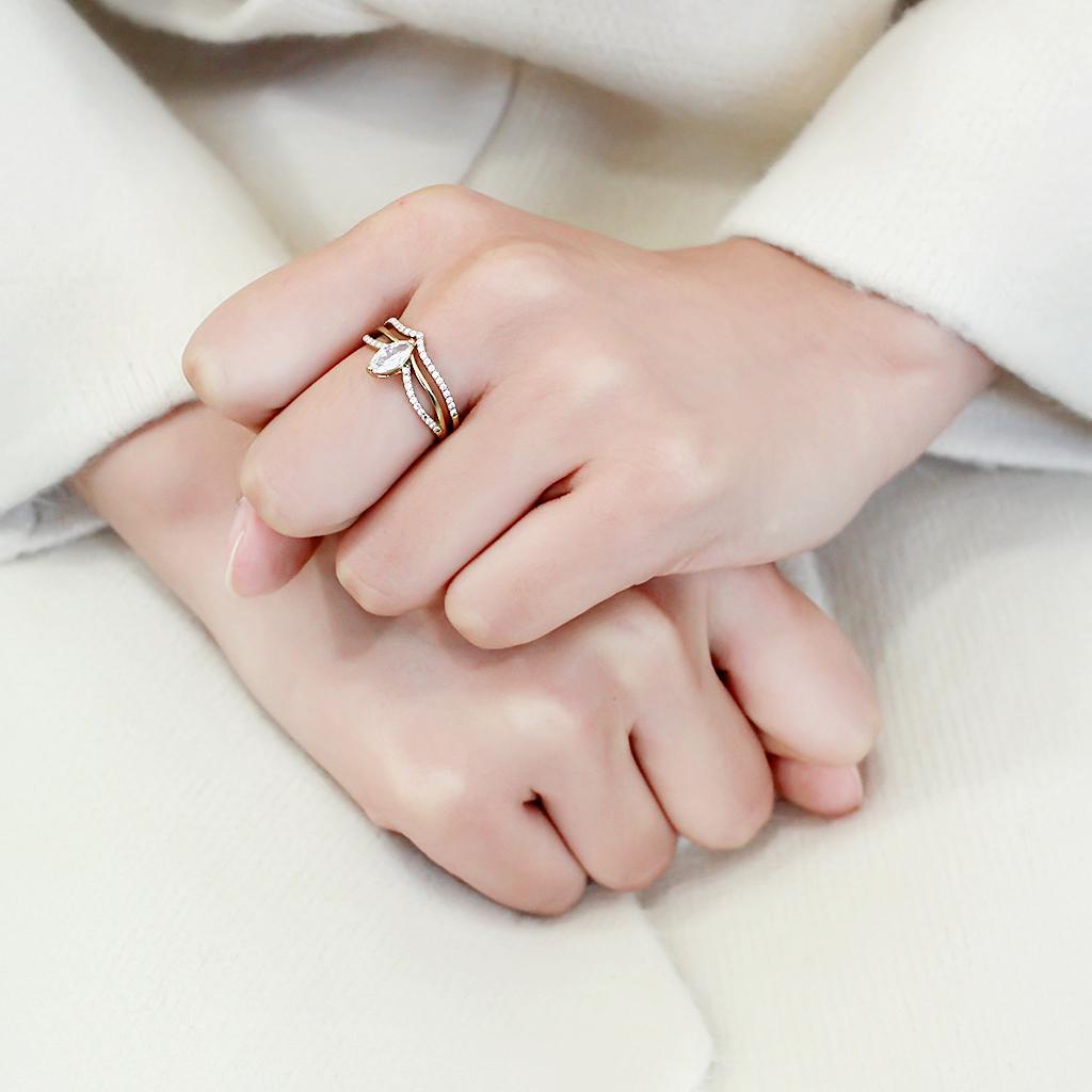 DA276 - IP Gold(Ion Plating) Stainless Steel Ring with AAA Grade CZ  in Clear-4