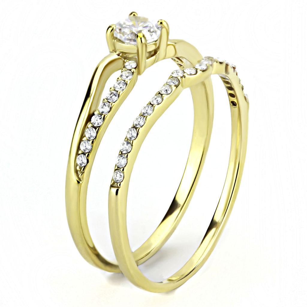 DA277 - IP Gold(Ion Plating) Stainless Steel Ring with AAA Grade CZ  in Clear-3