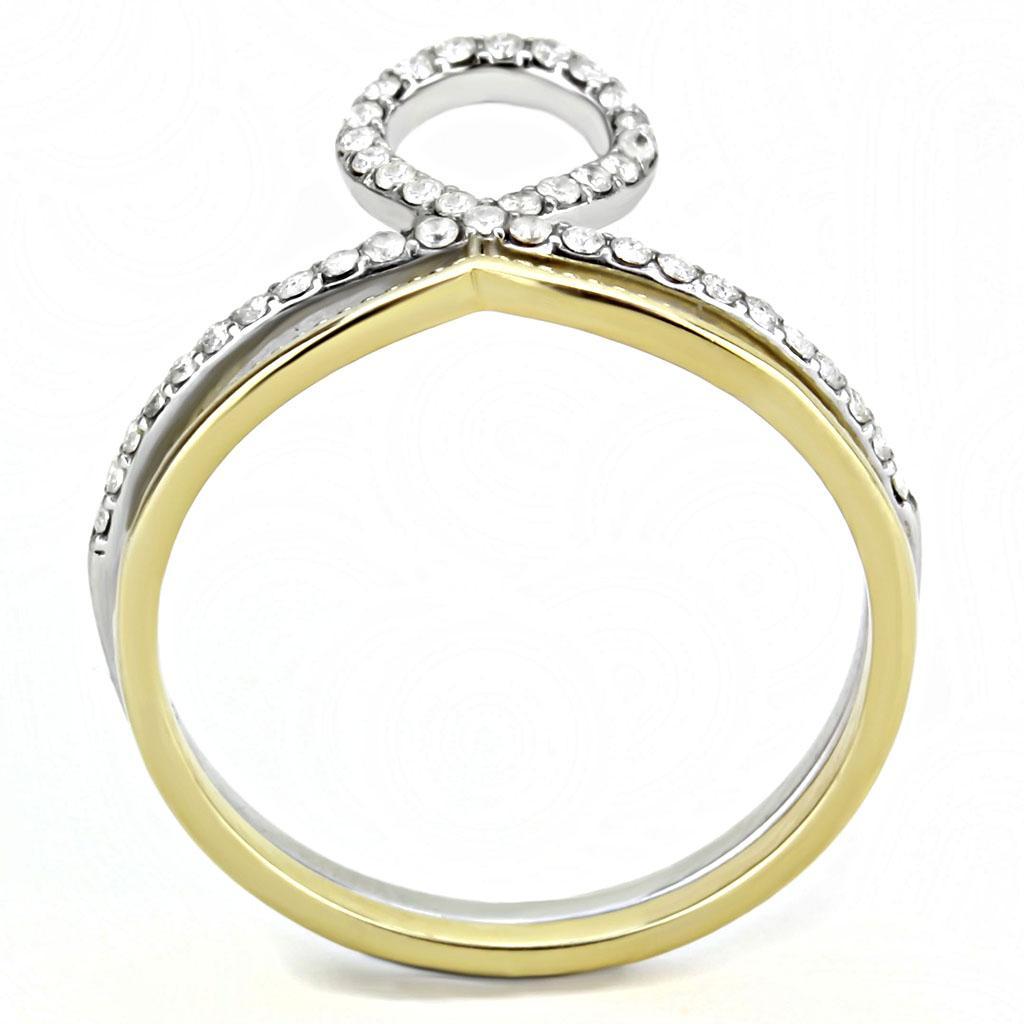 DA278 - Two-Tone IP Gold (Ion Plating) Stainless Steel Ring with AAA Grade CZ  in Clear-2