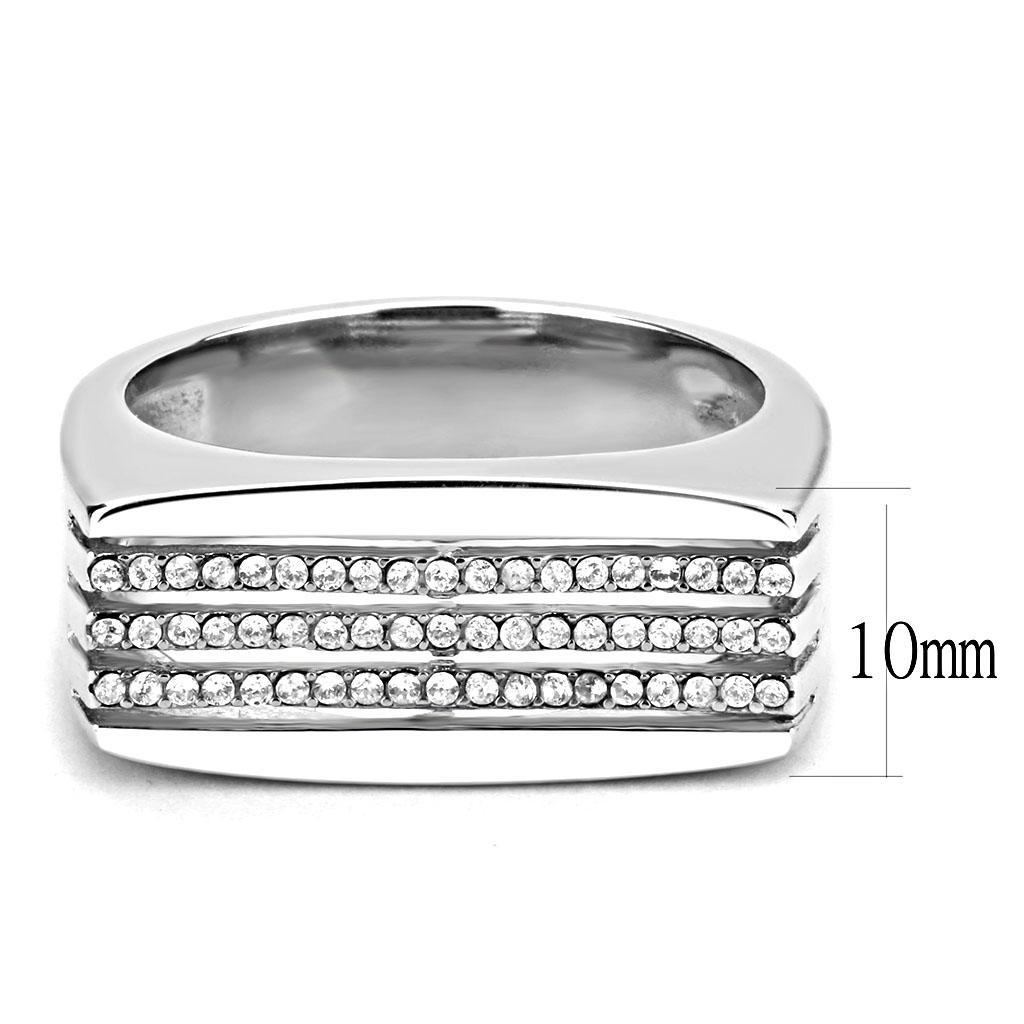 DA279 - High polished (no plating) Stainless Steel Ring with AAA Grade CZ  in Clear-1