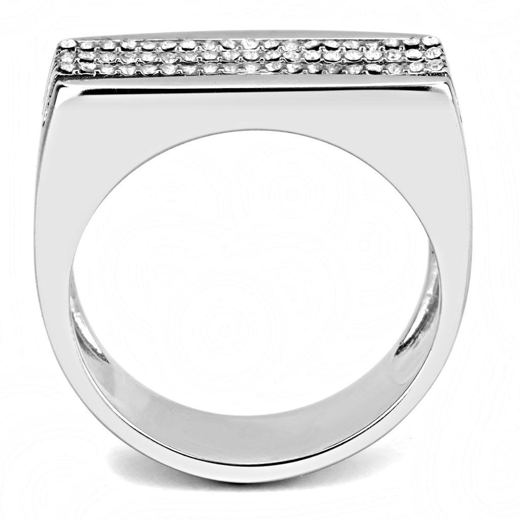DA279 - High polished (no plating) Stainless Steel Ring with AAA Grade CZ  in Clear-2