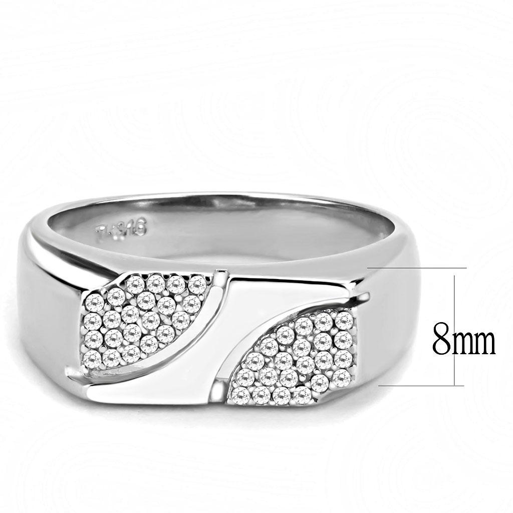 DA280 - High polished (no plating) Stainless Steel Ring with AAA Grade CZ  in Clear-1