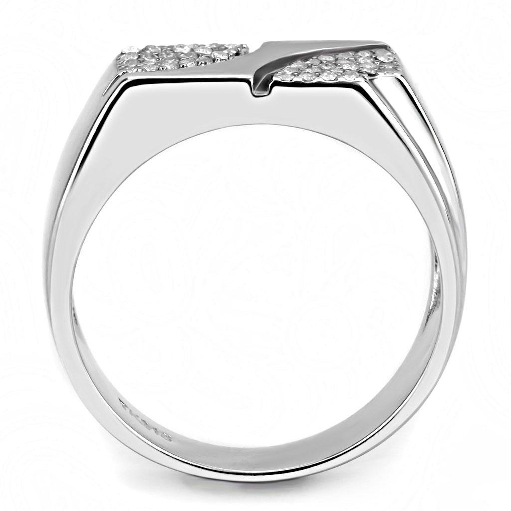 DA280 - High polished (no plating) Stainless Steel Ring with AAA Grade CZ  in Clear-2