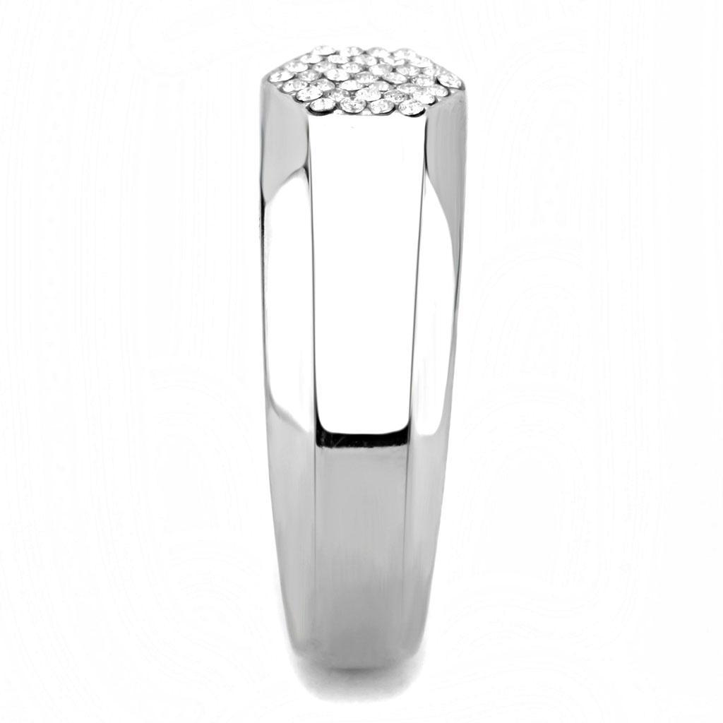 DA281 - High polished (no plating) Stainless Steel Ring with AAA Grade CZ  in Clear-3