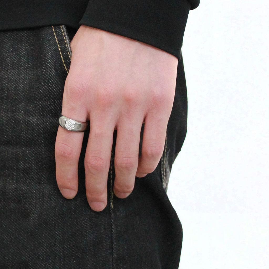 DA281 - High polished (no plating) Stainless Steel Ring with AAA Grade CZ  in Clear-4