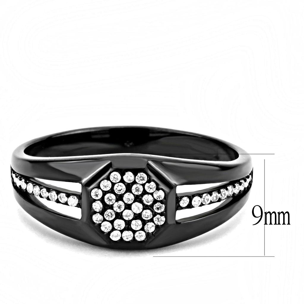 DA282 - IP Black(Ion Plating) Stainless Steel Ring with AAA Grade CZ  in Clear-1