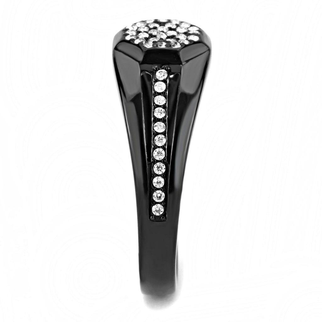 DA282 - IP Black(Ion Plating) Stainless Steel Ring with AAA Grade CZ  in Clear-3
