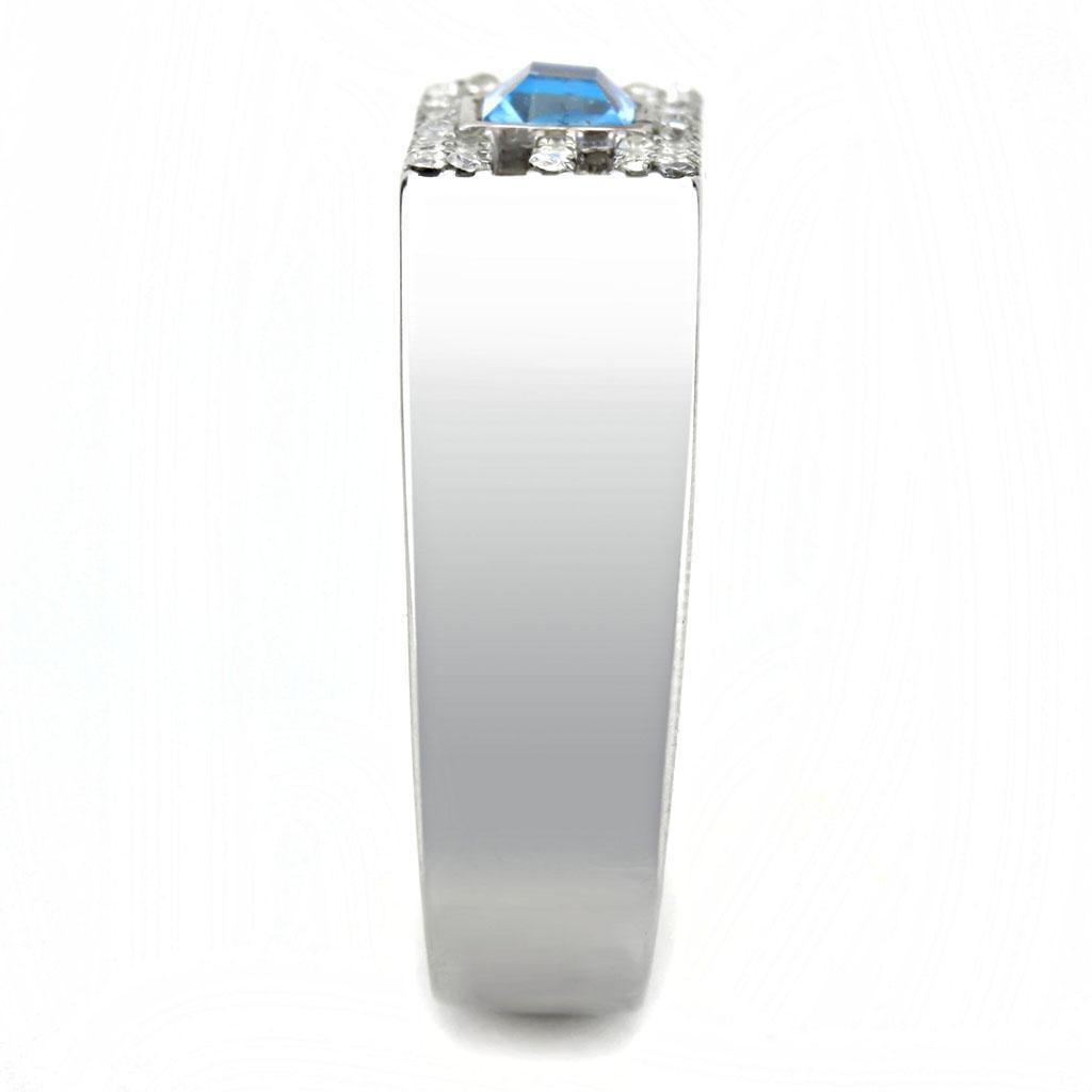 DA283 - High polished (no plating) Stainless Steel Ring with Top Grade Crystal  in Sea Blue-3
