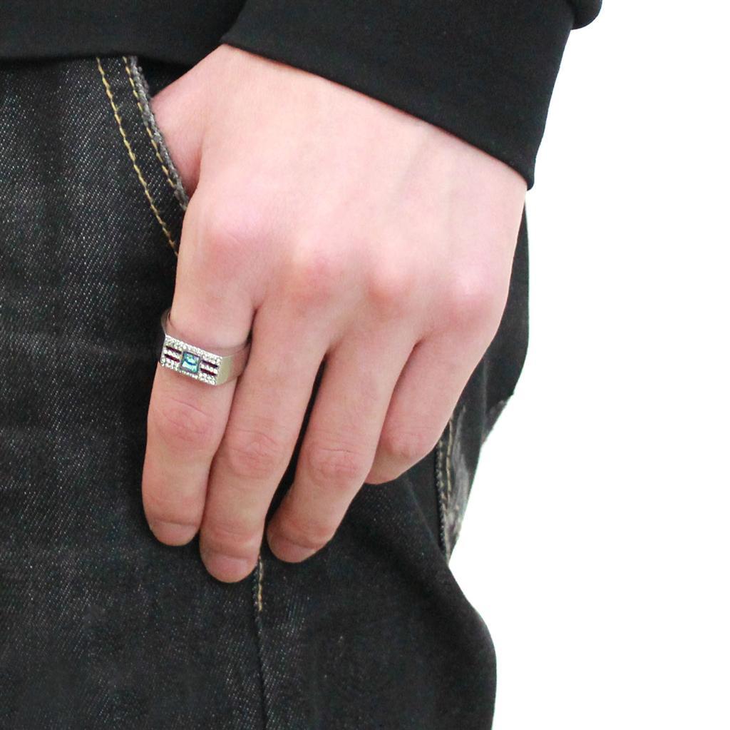 DA283 - High polished (no plating) Stainless Steel Ring with Top Grade Crystal  in Sea Blue-4