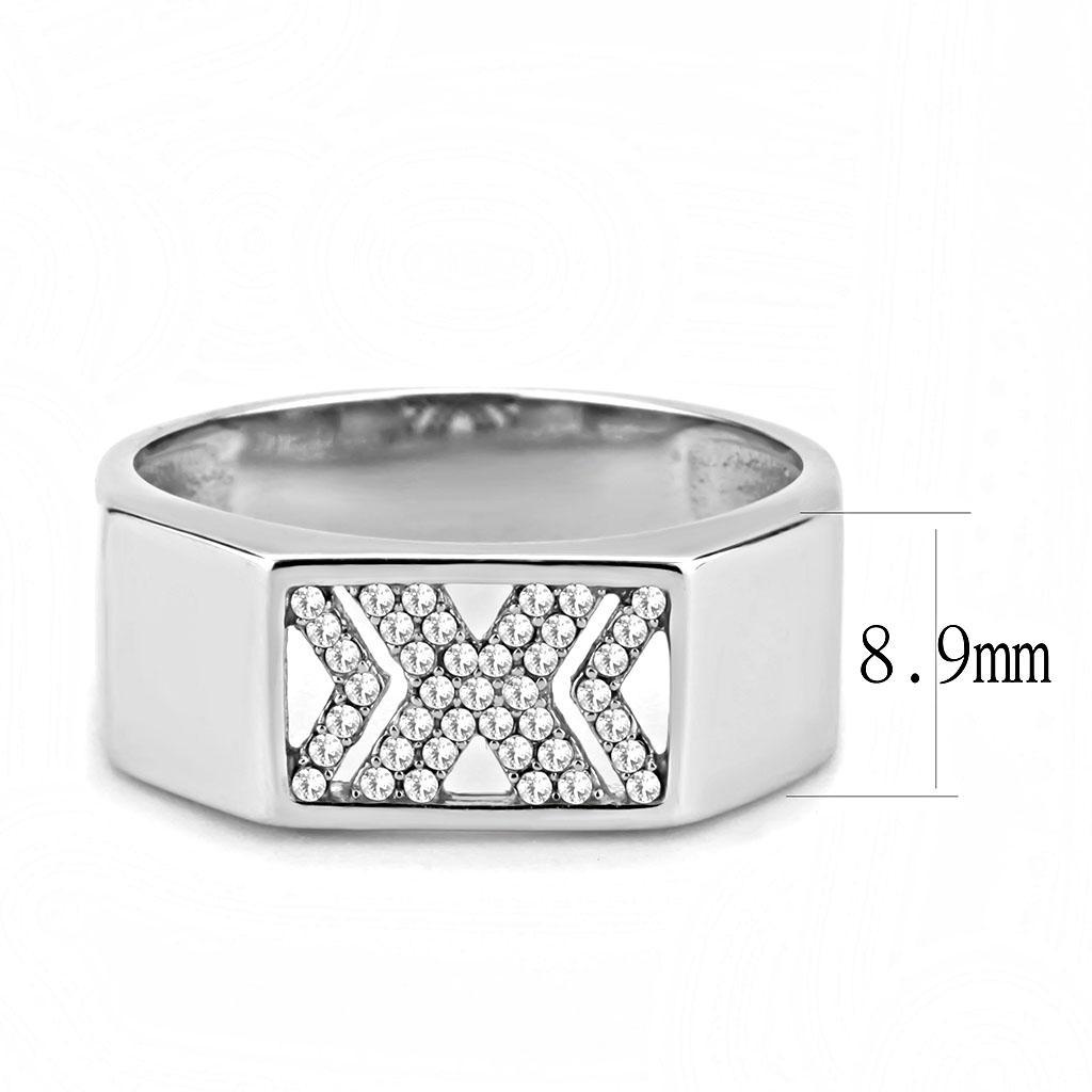 DA285 - High polished (no plating) Stainless Steel Ring with AAA Grade CZ  in Clear-1