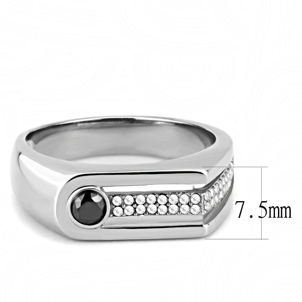 DA286 - High polished (no plating) Stainless Steel Ring with AAA Grade CZ  in Black Diamond-1