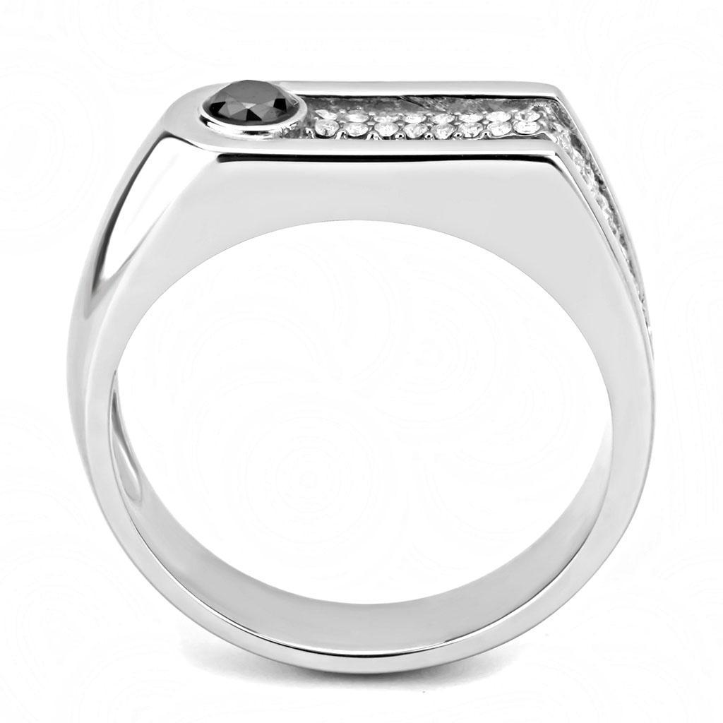 DA286 - High polished (no plating) Stainless Steel Ring with AAA Grade CZ  in Black Diamond-2