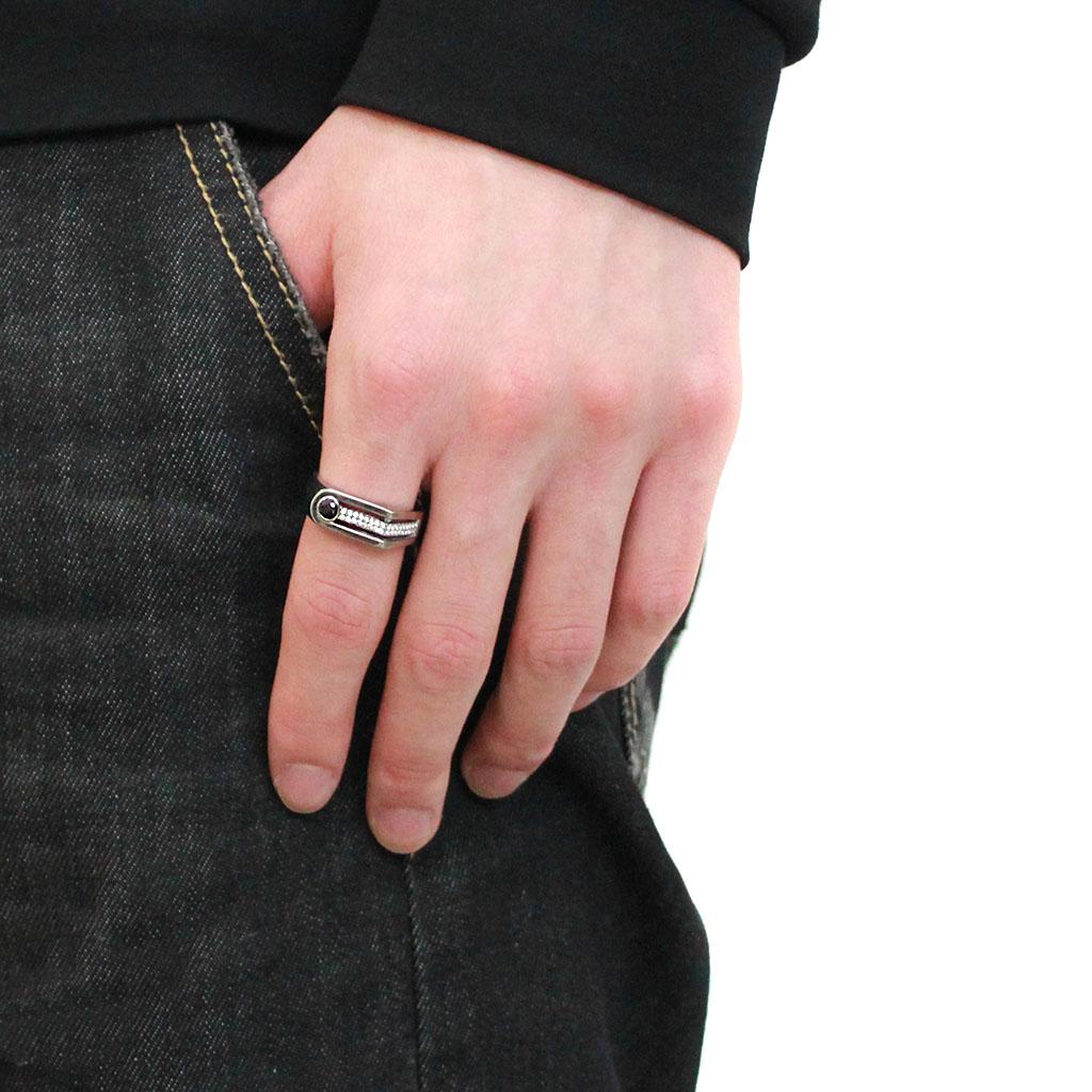 DA286 - High polished (no plating) Stainless Steel Ring with AAA Grade CZ  in Black Diamond-4