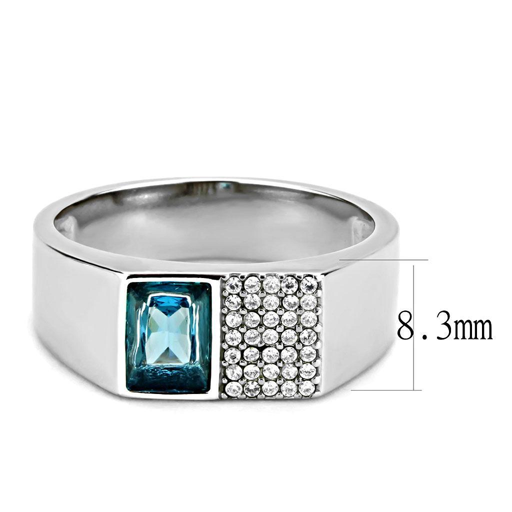 DA287 - High polished (no plating) Stainless Steel Ring with Synthetic  in Sea Blue-1